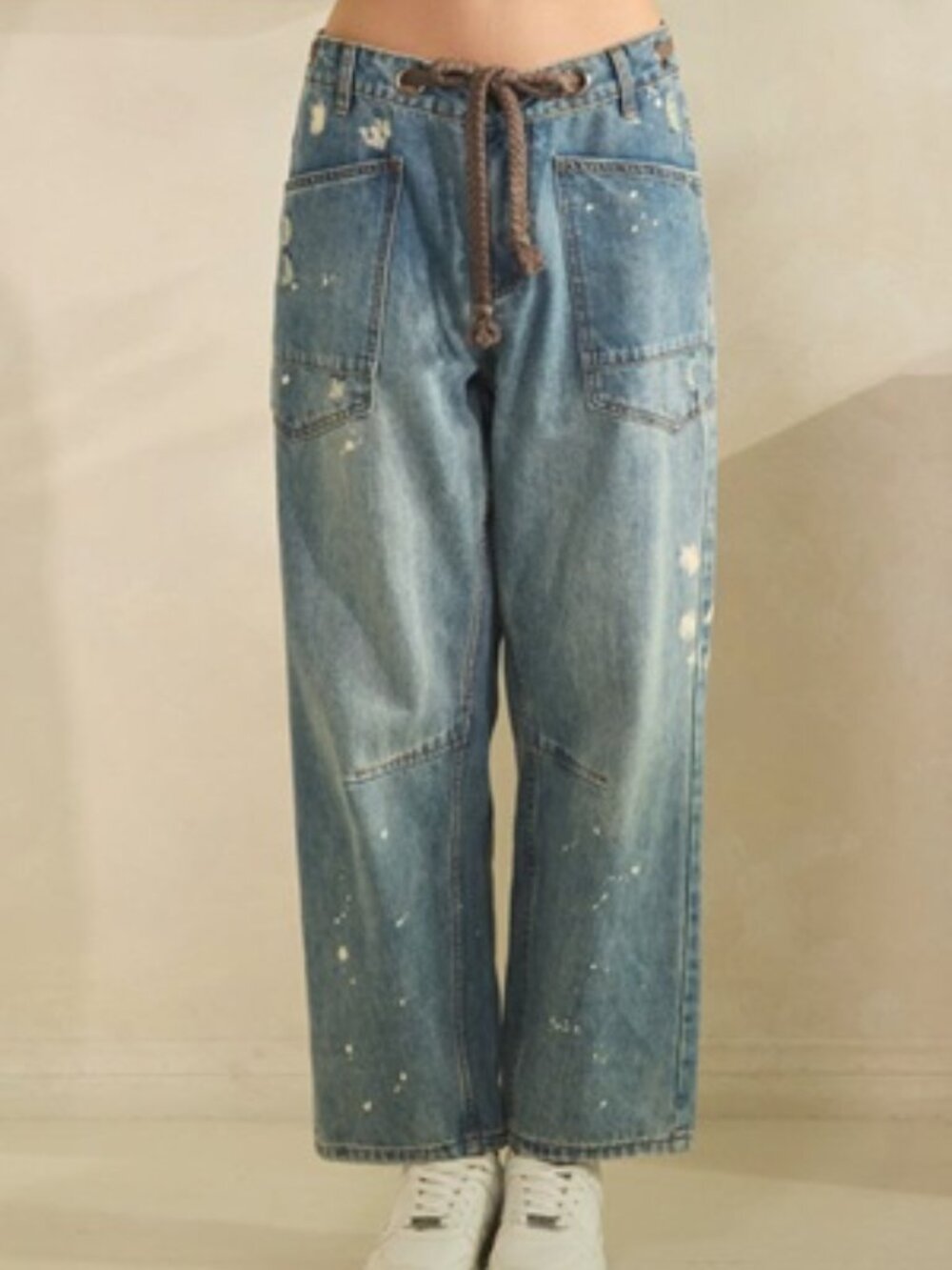 BRAND NEW OLI & HALI WASHED PAINT SPLATTERED BARREL DENIM